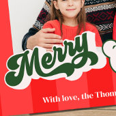 Vrolijk Kerstmis Retro Typografie Rood Groen Foto Feestdagenkaart