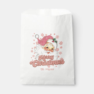 Vrolijk Kerstmis Retro Typografie Santa Roze Pet Bedankzakje
