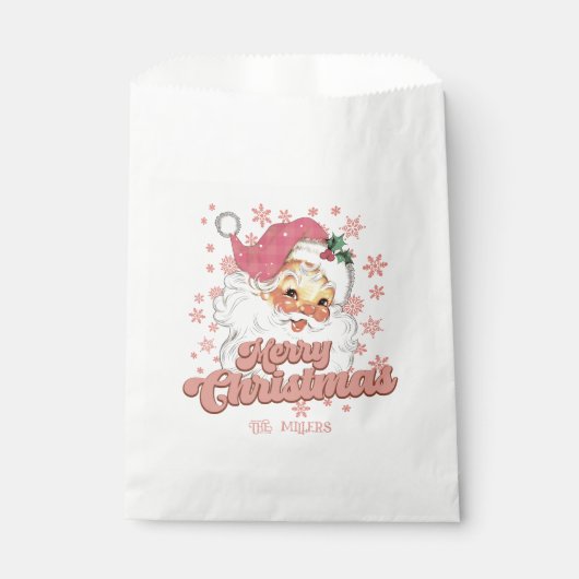 Vrolijk Kerstmis Retro Typografie Santa Roze Pet Bedankzakje (Voorkant)