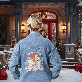 Vrolijk Kerstmis Retro Typografie Santa Roze Pet Denim Jacket