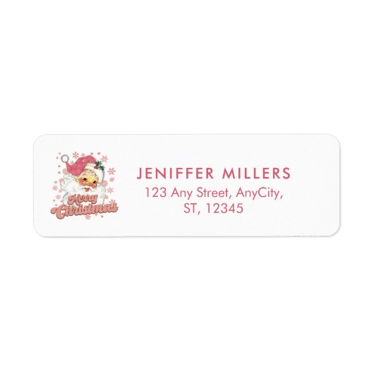 Vrolijk Kerstmis Retro Typografie Santa Roze Pet Etiket (Voorkant)
