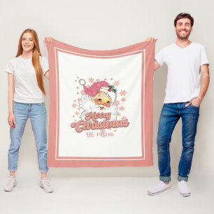 Vrolijk Kerstmis Retro Typografie Santa Roze Pet Fleece Deken