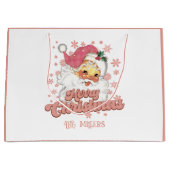 Vrolijk Kerstmis Retro Typografie Santa Roze Pet Groot Cadeauzakje (Voorkant)
