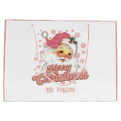 Vrolijk Kerstmis Retro Typografie Santa Roze Pet Groot Cadeauzakje (Achterkant)