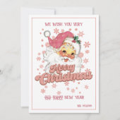 Vrolijk Kerstmis Retro Typografie Santa Roze Pet Kaart (Voorkant)