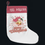 Vrolijk Kerstmis Retro Typografie Santa Roze Pet Kleine Kerstsok<br><div class="desc">Vrolijke kerst roze retro typografie met een Sinterklaas met een roze pet.</div>