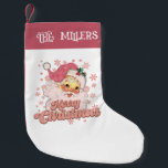 Vrolijk Kerstmis Retro Typografie Santa Roze Pet Kleine Kerstsok<br><div class="desc">Vrolijke kerst roze retro typografie met een Sinterklaas met een roze pet.</div>