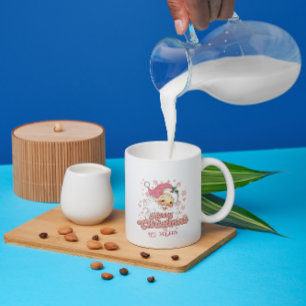 Vrolijk Kerstmis Retro Typografie Santa Roze Pet Koffiemok