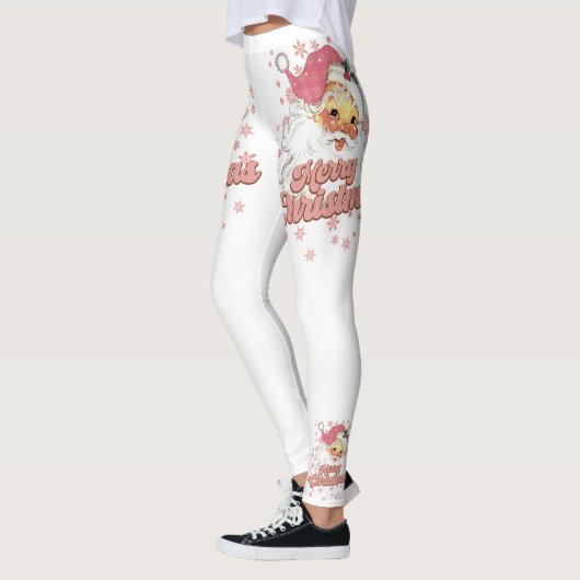 Vrolijk Kerstmis Retro Typografie Santa Roze Pet Leggings (Links)