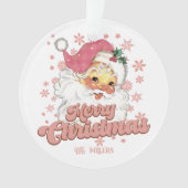 Vrolijk Kerstmis Retro Typografie Santa Roze Pet Ornament (voorkant)