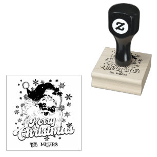 Vrolijk Kerstmis Retro Typografie Santa Roze Pet Rubberstempel