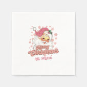 Vrolijk Kerstmis Retro Typografie Santa Roze Pet Servet (Voorkant)