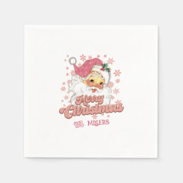 Vrolijk Kerstmis Retro Typografie Santa Roze Pet Servet