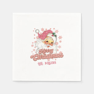 Vrolijk Kerstmis Retro Typografie Santa Roze Pet Servet