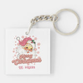 Vrolijk Kerstmis Retro Typografie Santa Roze Pet Sleutelhanger (Achterkant)