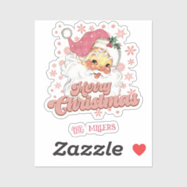 Vrolijk Kerstmis Retro Typografie Santa Roze Pet Sticker