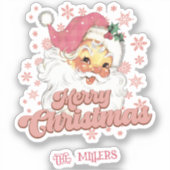 Vrolijk Kerstmis Retro Typografie Santa Roze Pet Sticker (Voorkant)