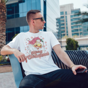 Vrolijk Kerstmis Retro Typografie Santa Roze Pet T-shirt