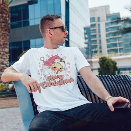 Vrolijk Kerstmis Retro Typografie Santa Roze Pet T-shirt