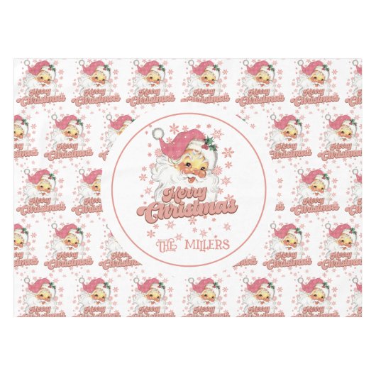 Vrolijk Kerstmis Retro Typografie Santa Roze Pet Tafelkleed (Voorkant (Horizontaal))