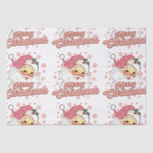 Vrolijk Kerstmis Retro Typografie Santa Roze Pet Tissuepapier