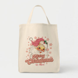 Vrolijk Kerstmis Retro Typografie Santa Roze Pet Tote Bag