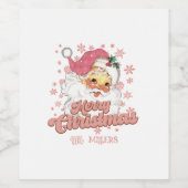 Vrolijk Kerstmis Retro Typografie Santa Roze Pet Wijn Etiket (Enkel label)