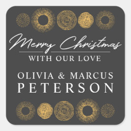 Vrolijk Kerstmis Retro Vakantie Goud Burst Gift Vierkante Sticker