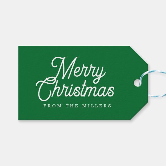 VROLIJK KERSTMIS RETRO WITTE TYPOGRAFIE OP GROEN CADEAULABEL (Voorkant (Horizontaal))