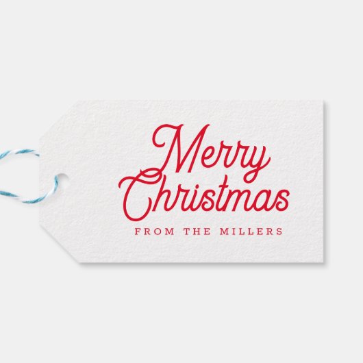 VROLIJK KERSTMIS RETRO WITTE TYPOGRAFIE OP ROOD CADEAULABEL (Achterkant Horizontaal)