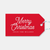 VROLIJK KERSTMIS RETRO WITTE TYPOGRAFIE OP ROOD CADEAULABEL (Voorkant (Horizontaal))