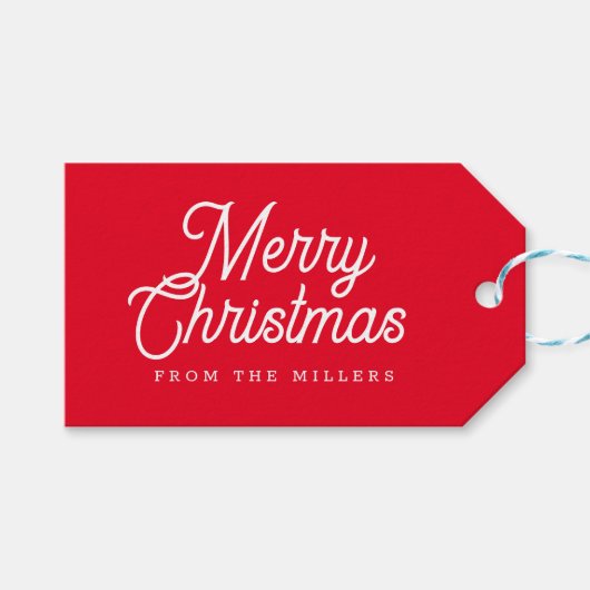 VROLIJK KERSTMIS RETRO WITTE TYPOGRAFIE OP ROOD CADEAULABEL (Voorkant (Horizontaal))