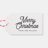 VROLIJK KERSTMIS RETRO WITTE TYPOGRAFIE OP ZWART CADEAULABEL (Achterkant Horizontaal)