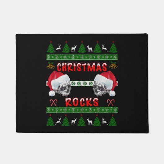 Vrolijk Kerstmis ROCKS Lelijke Kersttrui Deurmat (Voorkant)