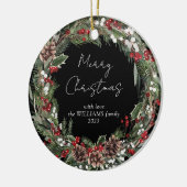 Vrolijk Kerstmis Rode bessen Botanische krans Foto Keramisch Ornament (Links)