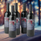 Vrolijk Kerstmis rode bloemige marine schuur famil Wijn Etiket