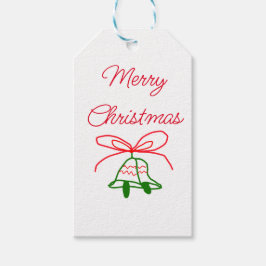 Vrolijk Kerstmis rode boog groene jingle klokken s Cadeaulabel