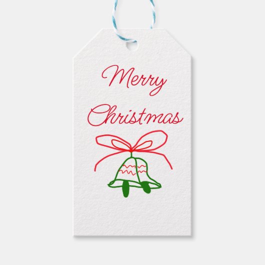 Vrolijk Kerstmis rode boog groene jingle klokken s Cadeaulabel (Voorkant)