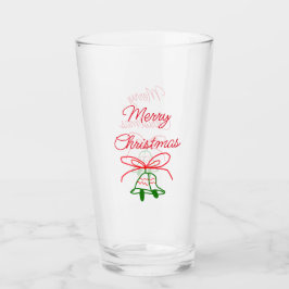 Vrolijk Kerstmis rode boog groene jingle klokken s Glas