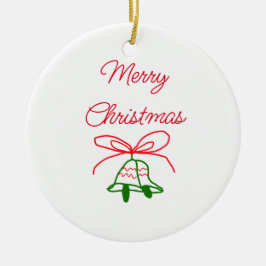 Vrolijk Kerstmis rode boog groene jingle klokken s Keramisch Ornament