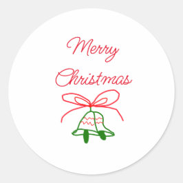 Vrolijk Kerstmis rode boog groene jingle klokken s Ronde Sticker