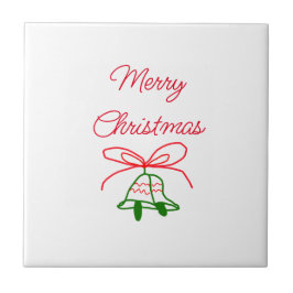 Vrolijk Kerstmis rode boog groene jingle klokken s Tegeltje