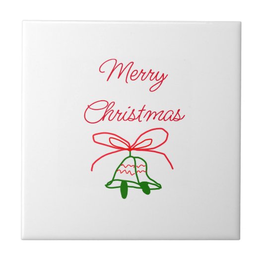 Vrolijk Kerstmis rode boog groene jingle klokken s Tegeltje (Voorkant)