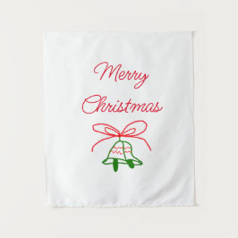 Vrolijk Kerstmis rode boog groene jingle klokken s Wandkleed