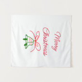Vrolijk Kerstmis rode boog groene jingle klokken s Wandkleed (Voorkant (horizontaal))