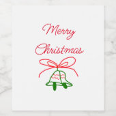 Vrolijk Kerstmis rode boog groene jingle klokken s Wijn Etiket (Enkel label)