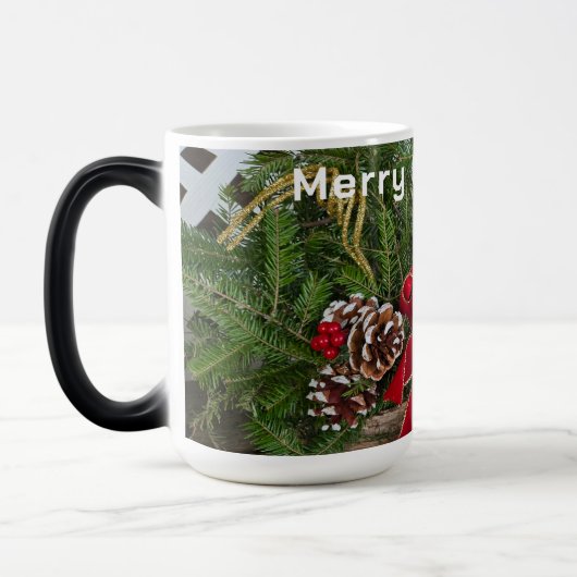 Vrolijk Kerstmis Rode Bow Pine Cones PIne Branches Magische Mok (Links)