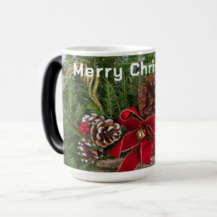 Vrolijk Kerstmis Rode Bow Pine Cones PIne Branches Magische Mok