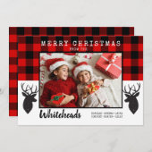 Vrolijk Kerstmis Rode Buffel Plaid Herten Foto Feestdagenkaart (Voorkant / Achterkant)