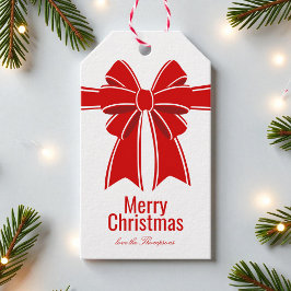 Vrolijk Kerstmis Rode Coquette Bow Gepersonaliseer Cadeaulabel